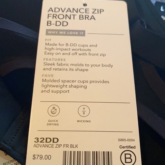 Athleta Advance Zip Front Bra B-DD Black - Picture 7 of 11